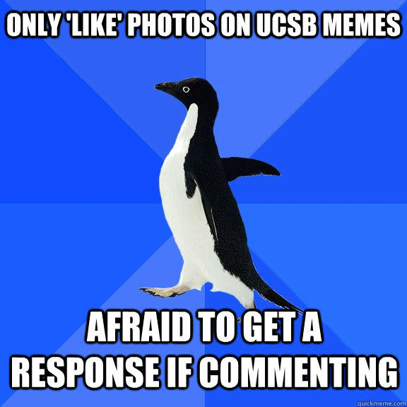 only 'like' photos on ucsb memes afraid to get a response if commenting      Socially Awkward Penguin