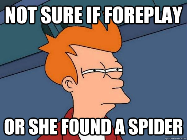 Not sure if foreplay Or she found a spider  Not sure Fry
