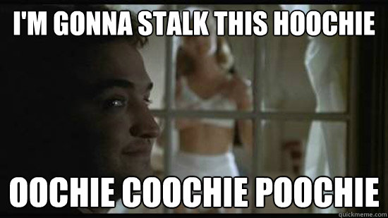 I'm gonna stalk this hoochie
 oochie coochie poochie
  The Stalker