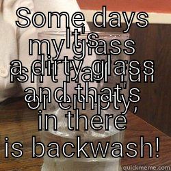 SOME DAYS MY GLASS ISN'T HALF FULL OR EMPTY, IT'S A DIRTY GLASS AND THAT'S IN THERE IS BACKWASH! Misc