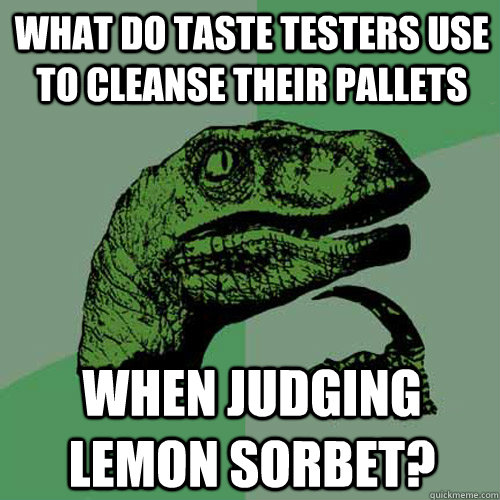 What do taste testers use to cleanse their pallets When judging lemon sorbet?  Philosoraptor
