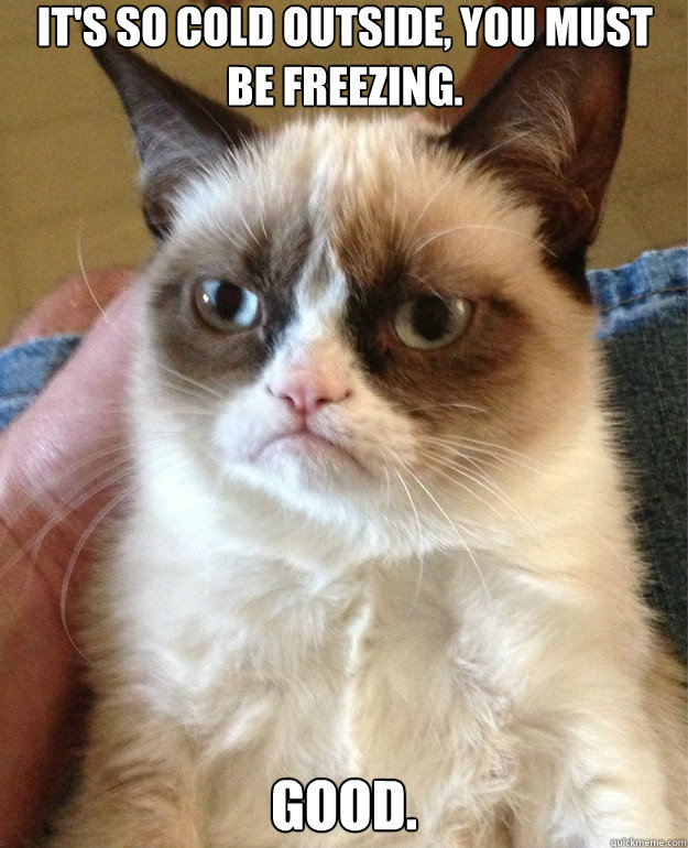 it's so cold outside, you must be freezing. Good. - it's so cold outside, you must be freezing. Good.  Misc