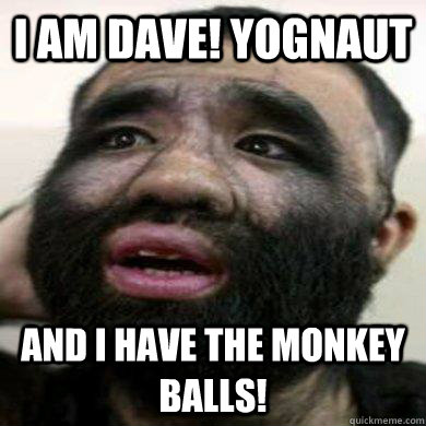 I am Dave! Yognaut And i have the monkey balls! - I am Dave! Yognaut And i have the monkey balls!  DAVE! YOGNAUT AND HIS MONKEY BALLS