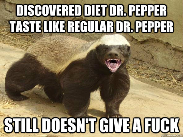 Discovered Diet Dr. Pepper taste like regular Dr. pepper Still doesn't give a fuck  