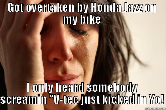 GOT OVERTAKEN BY HONDA JAZZ ON MY BIKE I ONLY HEARD SOMEBODY SCREAMIN 