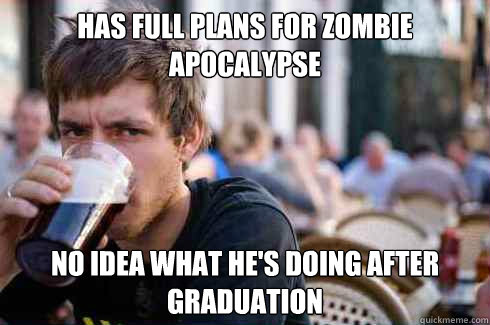 Has full plans for zombie apocalypse No idea what he's doing after graduation  Lazy College Senior