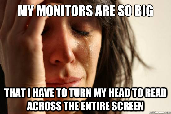 My monitors are so big that i have to turn my head to read across the entire screen  First World Problems
