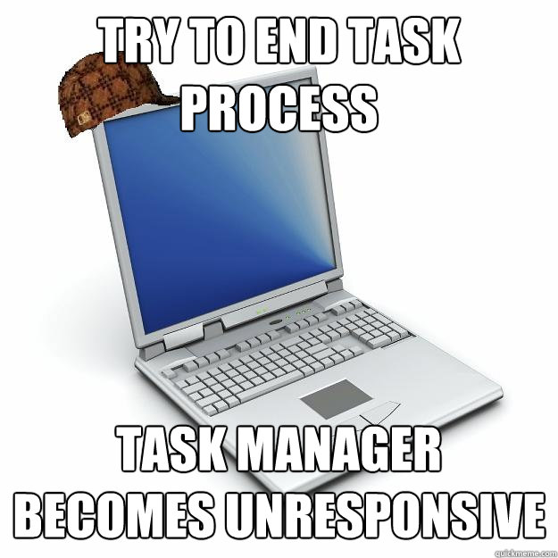 Try to End Task process Task Manager becomes unresponsive
  Scumbag computer