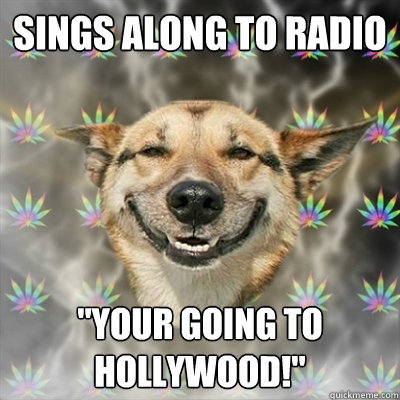 sings along to radio 
