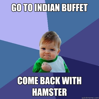 Go to Indian buffet Come back with hamster  Success Kid
