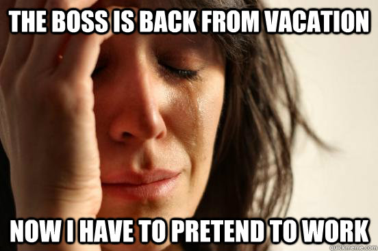 the boss is back from vacation now i have to pretend to work - the boss is back from vacation now i have to pretend to work  First World Problems