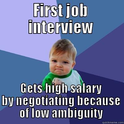 FIRST JOB INTERVIEW GETS HIGH SALARY BY NEGOTIATING BECAUSE OF LOW AMBIGUITY Success Kid