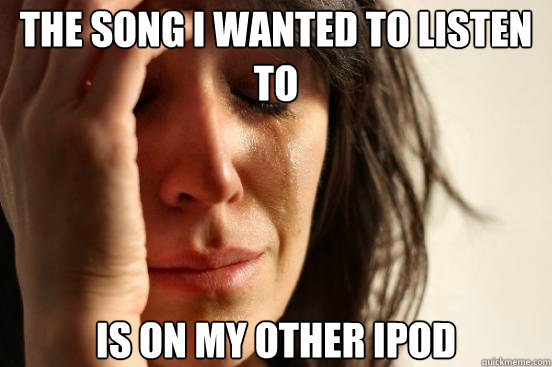The song I wanted to listen to  is on my other ipod  First World Problems