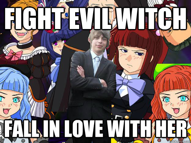 fight evil witch fall in love with her  
