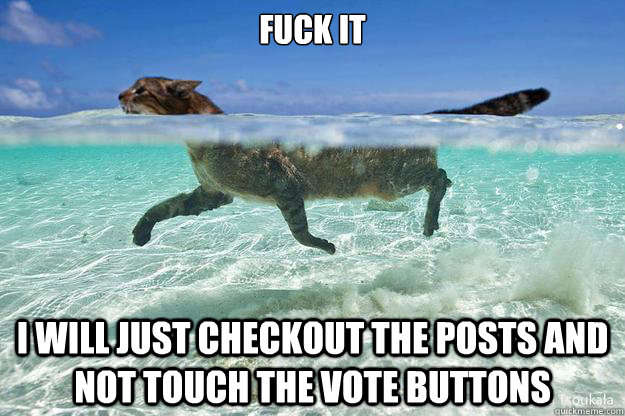 fuck it i will just checkout the posts and not touch the vote buttons - fuck it i will just checkout the posts and not touch the vote buttons  Reddit on 412013