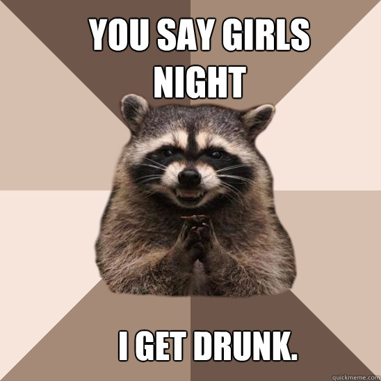 You say girls night I GET DRUNK.  Evil Plotting Raccoon