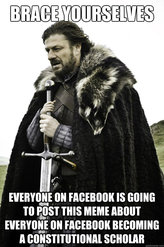 Brace Yourselves everyone on facebook is going to post this meme about everyone on facebook becoming a constitutional scholar  Brace Yourselves Fathers Day