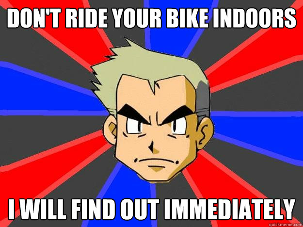 Don't ride your bike indoors I will find out immediately  Professor Oak