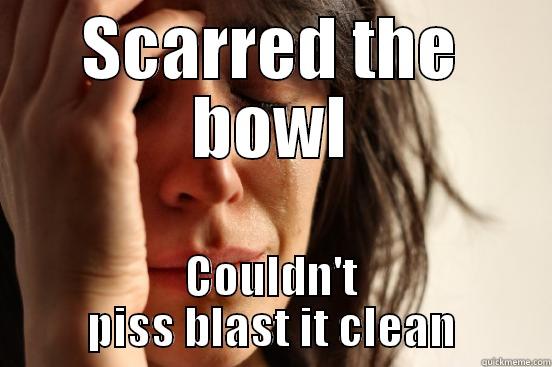 SCARRED THE BOWL COULDN'T PISS BLAST IT CLEAN First World Problems