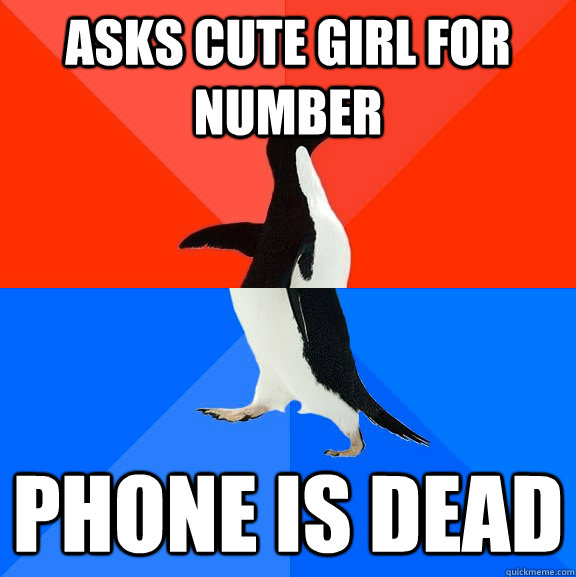 Asks cute girl for number Phone is dead  Socially Awesome Awkward Penguin