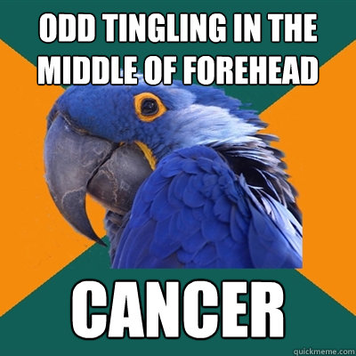 Odd tingling in the middle of forehead cancer  Paranoid Parrot