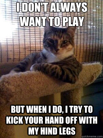 i don't always want to play but when i do, i try to kick your hand off with my hind legs   The Most Interesting Cat in the World