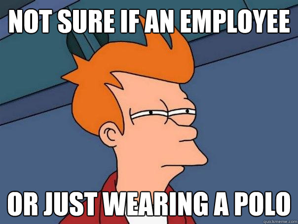 Not sure if an employee Or just wearing a polo  Futurama Fry