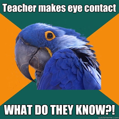 Teacher makes eye contact WHAT DO THEY KNOW?!  Paranoid Parrot
