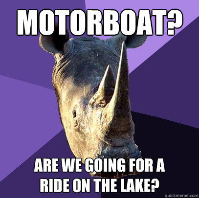 Motorboat? Are we going for a
ride on the lake?  Sexually Oblivious Rhino