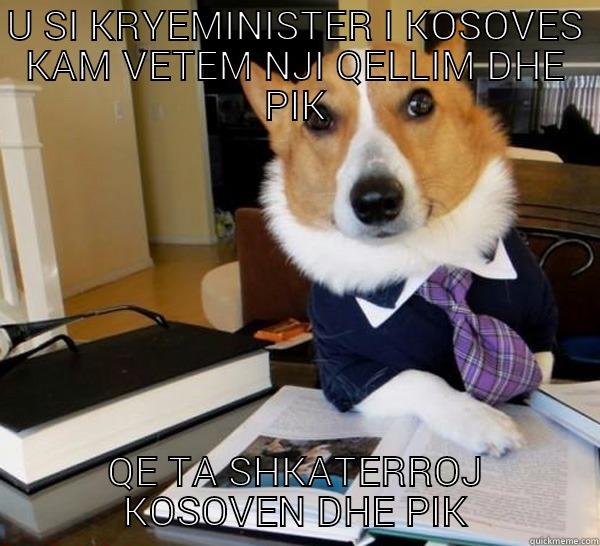 U SI KRYEMINISTER I KOSOVES KAM VETEM NJI QELLIM DHE PIK QE TA SHKATERROJ KOSOVEN DHE PIK Lawyer Dog