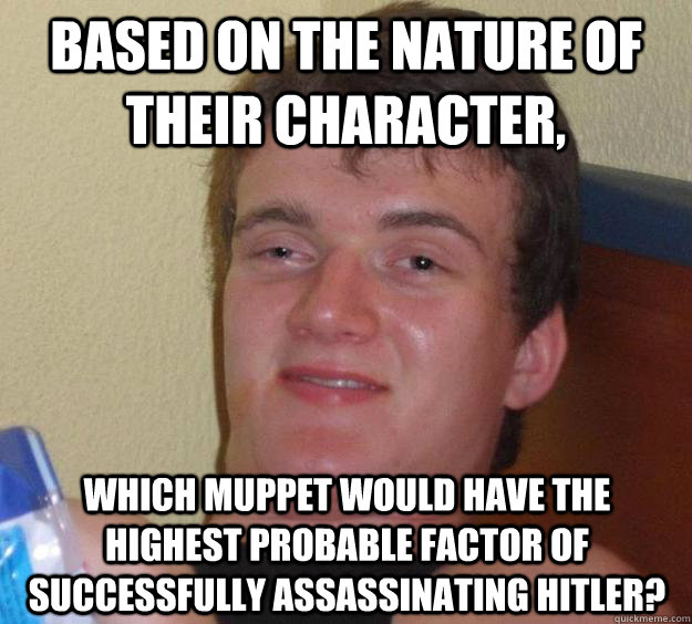 Based on the nature of their character,  which Muppet would have the highest probable factor of successfully assassinating Hitler?  10 Guy