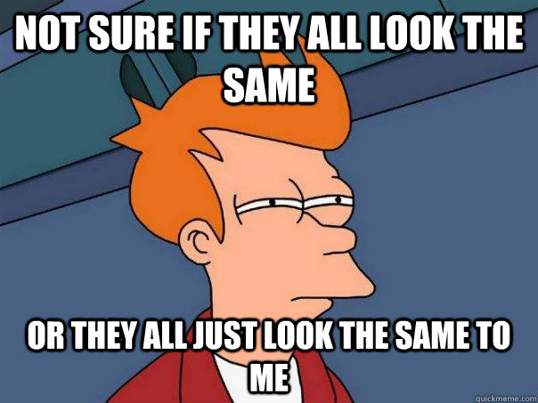 Not sure if they all look the same  or they all just look the same to me - Not sure if they all look the same  or they all just look the same to me  Futurama Fry