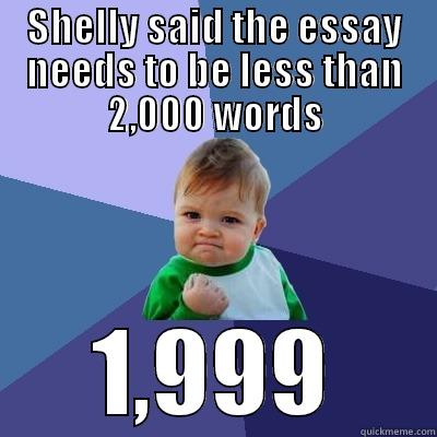 SHELLY SAID THE ESSAY NEEDS TO BE LESS THAN 2,000 WORDS 1,999 Success Kid