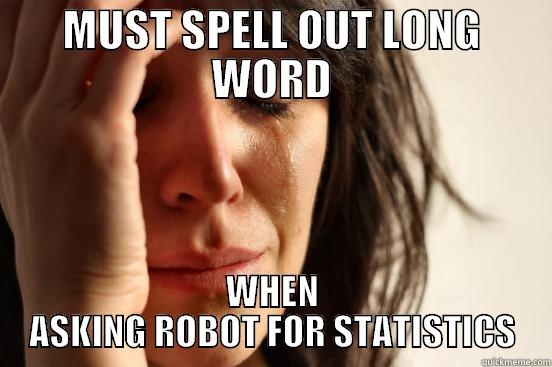 MUST SPELL OUT LONG WORD WHEN ASKING ROBOT FOR STATISTICS First World Problems