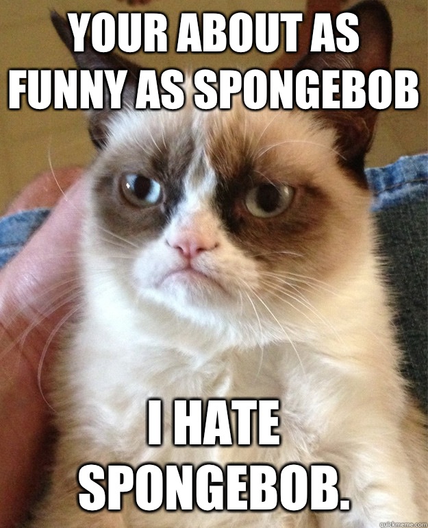Your about as funny as spongebob I hate spongebob.  Grumpy Cat