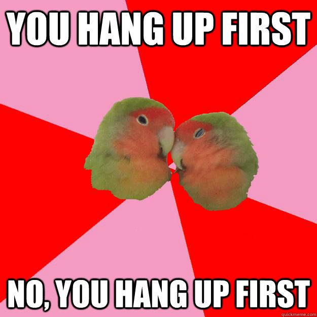 You hang up first No, you hang up first  Annoying Lovebirds