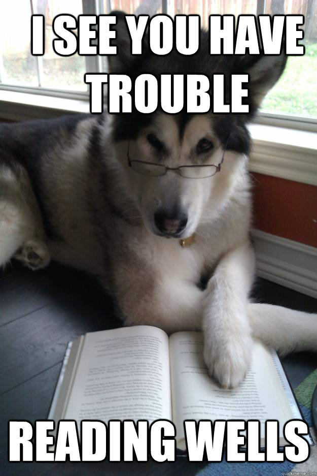 I see you have trouble reading wells  Condescending Literary Pun Dog