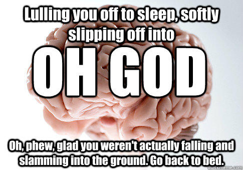 Lulling you off to sleep, softly slipping off into Oh, phew, glad you weren't actually falling and slamming into the ground. Go back to bed. OH GOD  Scumbag Brain