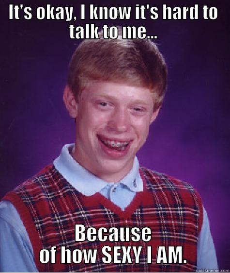 IT'S OKAY, I KNOW IT'S HARD TO TALK TO ME... BECAUSE OF HOW SEXY I AM. Bad Luck Brian