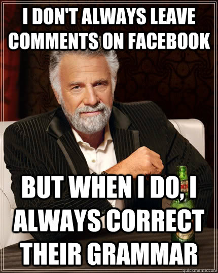 I don't always leave comments on facebook but when i do, i always correct their grammar  The Most Interesting Man In The World