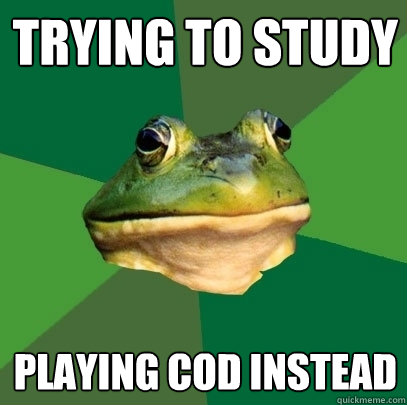 trying to study playing cod instead  Foul Bachelor Frog
