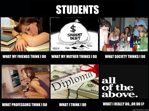 Students What my friends think I do What my mother thinks I do What society thinks I do what professors think I do what I think I do What I really do...or do I?  