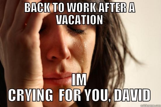 BACK TO WORK AFTER A VACATION IM CRYING  FOR YOU, DAVID First World Problems