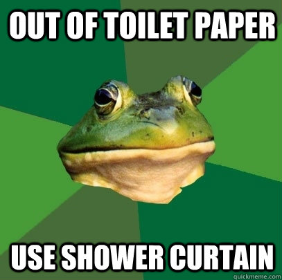 out of toilet paper use shower curtain  Foul Bachelor Frog