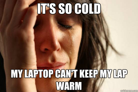 It's so cold my laptop can't keep my lap warm  First World Problems