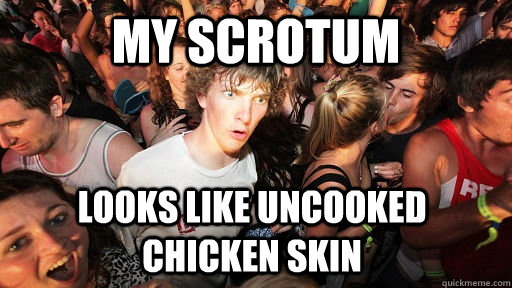 my scrotum looks like uncooked chicken skin - my scrotum looks like uncooked chicken skin  Sudden Clarity Clarence