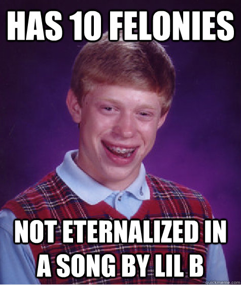 Has 10 felonies not eternalized in a song by lil b - Has 10 felonies not eternalized in a song by lil b  Bad Luck Brian