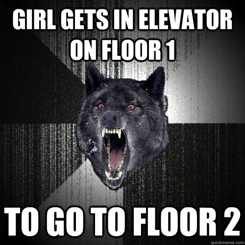 Girl gets in elevator on Floor 1 to go to Floor 2  Insanity Wolf