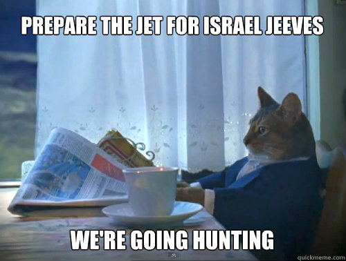 Prepare the jet for israel Jeeves we're going hunting  The One Percent Cat