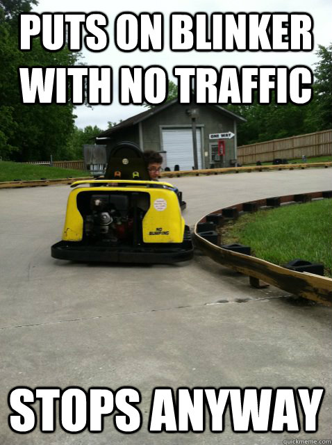 puts on blinker with no traffic stops anyway - puts on blinker with no traffic stops anyway  Annoying Go Kart Stew